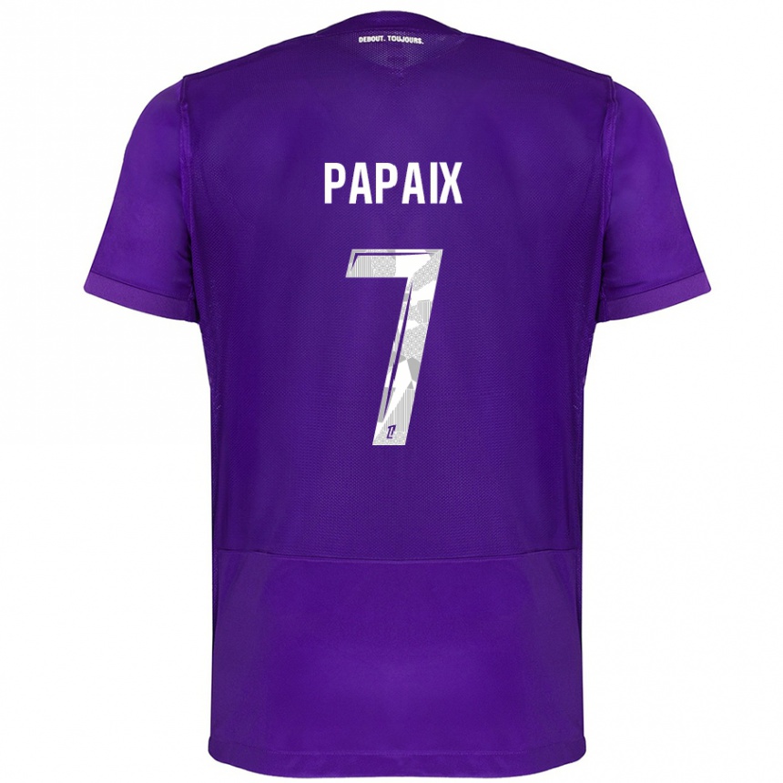 Damen Fußball Marie Papaix #7 Violett Weiß Heimtrikot Trikot 2024/25 T-Shirt Luxemburg