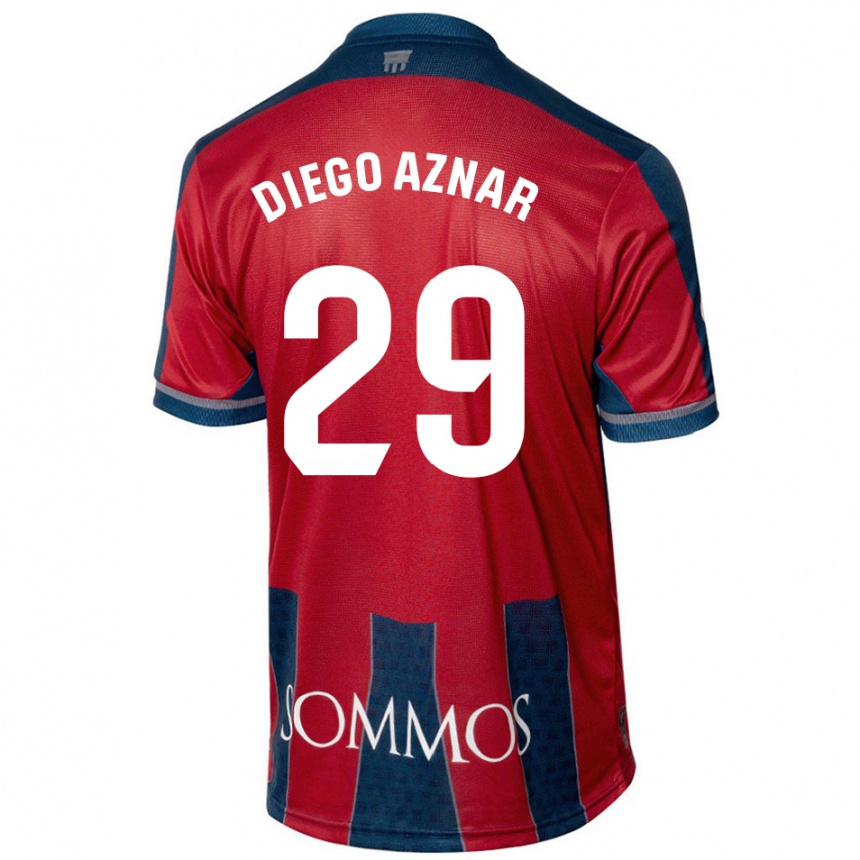 Damen Fußball Diego Aznar #29 Rot Blau Heimtrikot Trikot 2024/25 T-Shirt Luxemburg