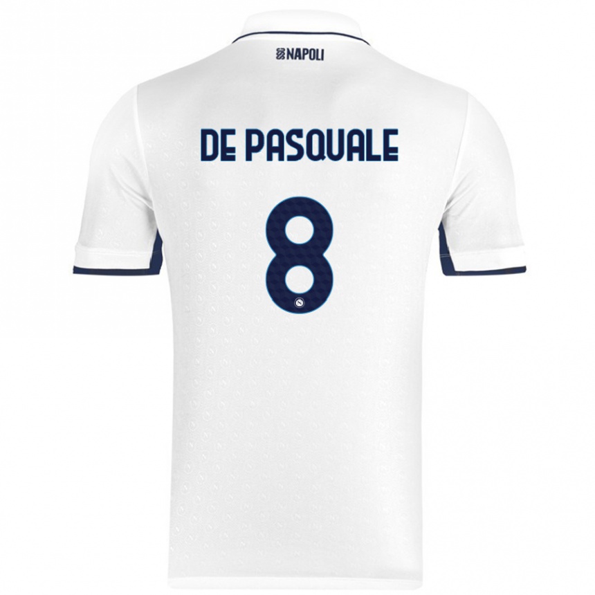 Damen Fußball Dylan De Pasquale #8 Weiß Königsblau Auswärtstrikot Trikot 2024/25 T-Shirt Luxemburg