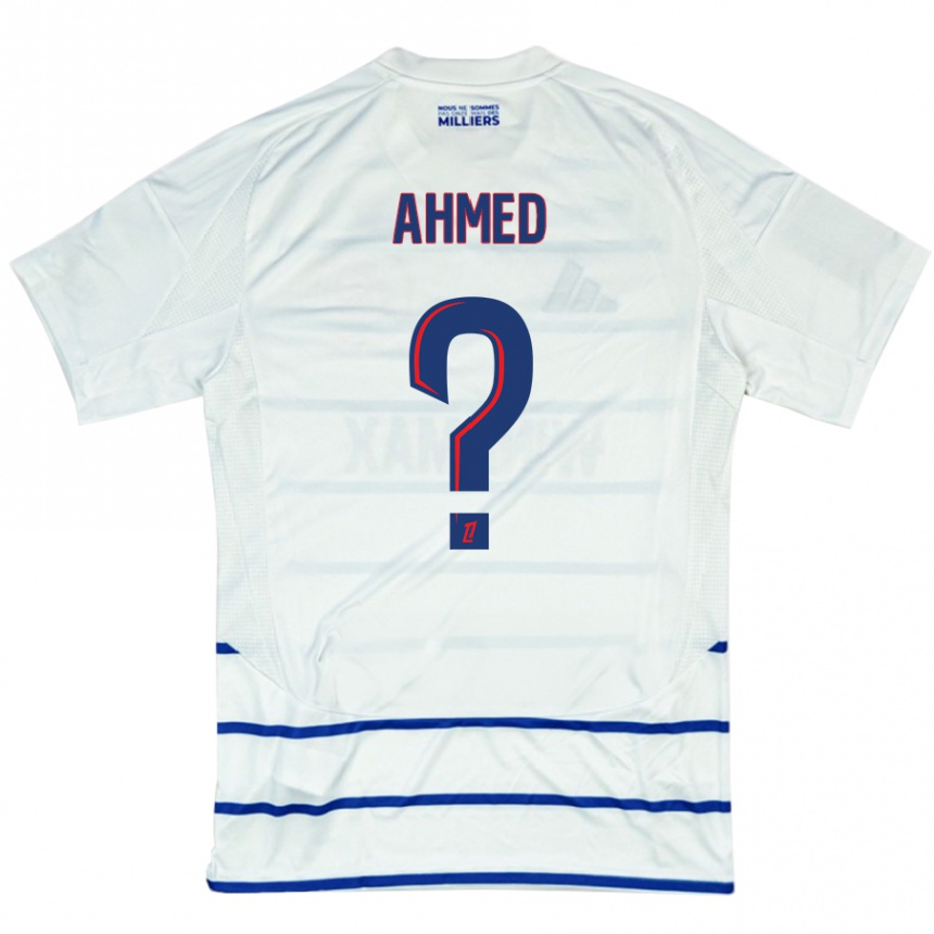 Damen Fußball Aymeric Ahmed #0 Weiß Blau Auswärtstrikot Trikot 2024/25 T-Shirt Luxemburg