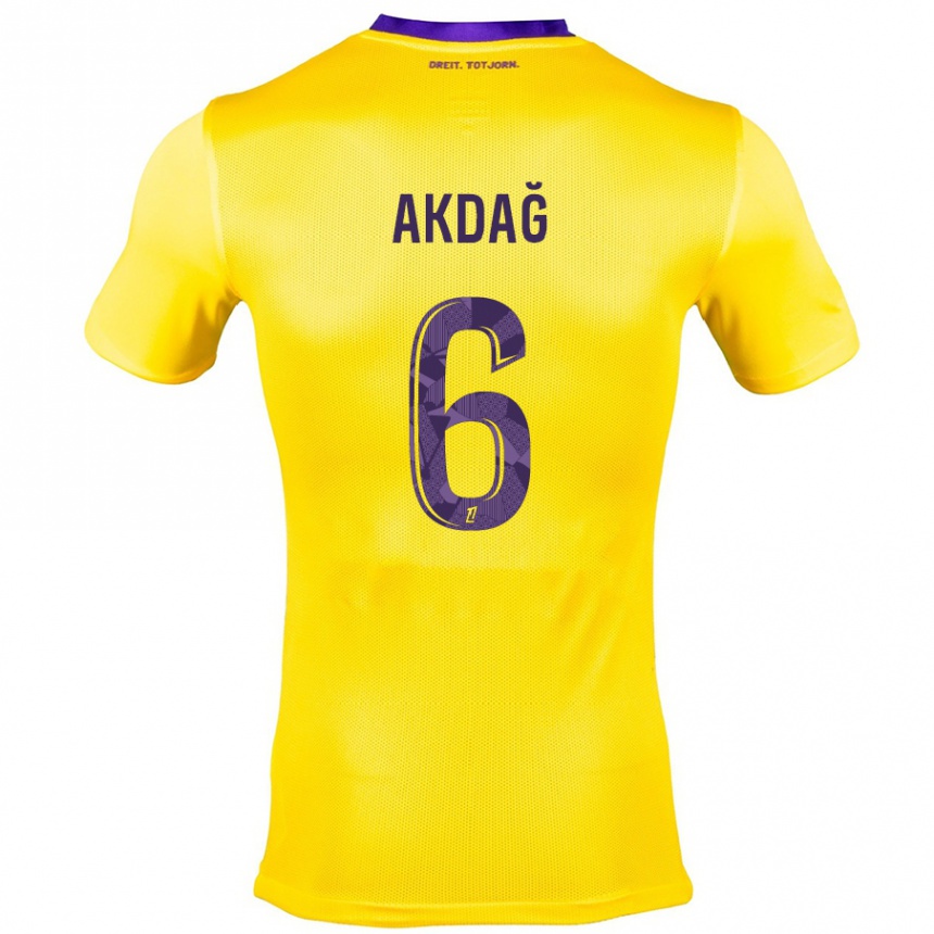 Damen Fußball Ümit Akdağ #6 Gelb Lila Auswärtstrikot Trikot 2024/25 T-Shirt Luxemburg