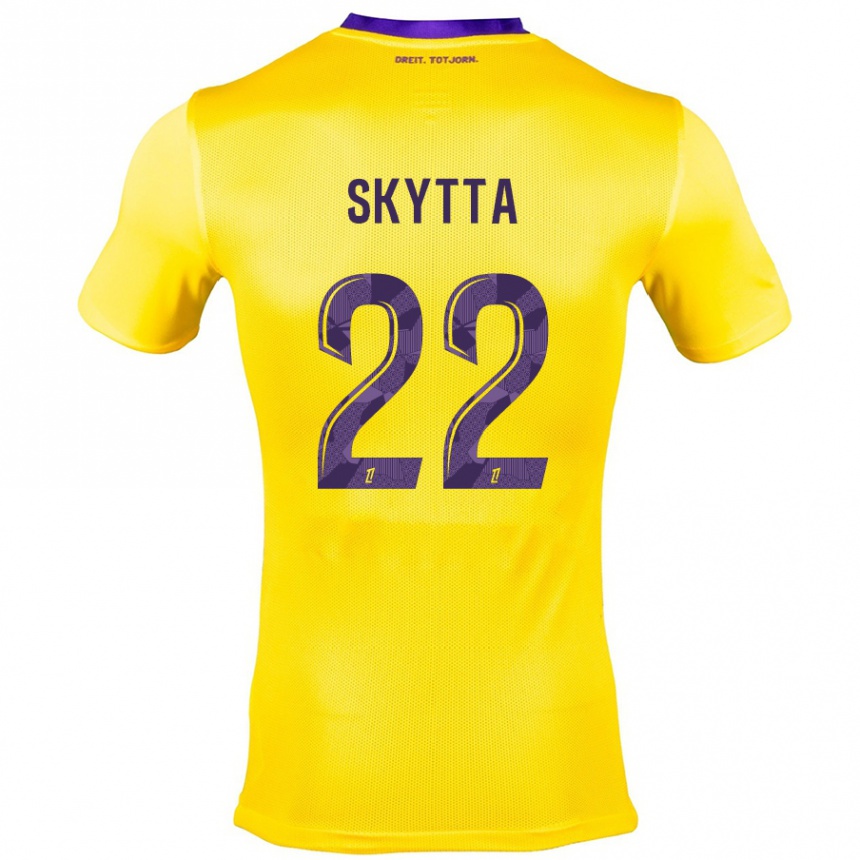 Damen Fußball Naatan Skyttä #22 Gelb Lila Auswärtstrikot Trikot 2024/25 T-Shirt Luxemburg