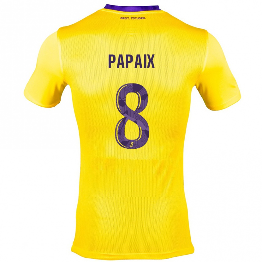 Damen Fußball Pauline Papaix #8 Gelb Lila Auswärtstrikot Trikot 2024/25 T-Shirt Luxemburg