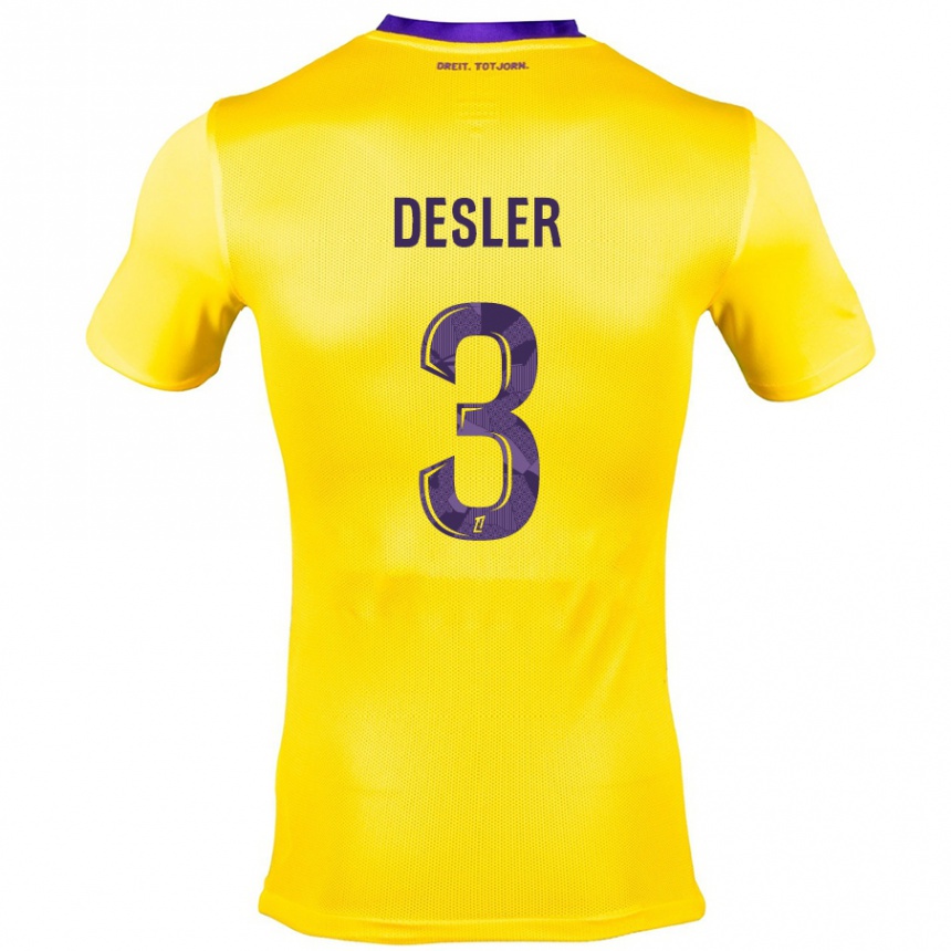 Damen Fußball Mikkel Desler #3 Gelb Lila Auswärtstrikot Trikot 2024/25 T-Shirt Luxemburg