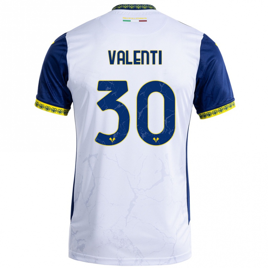 Damen Fußball Francesco Valenti #30 Weiß Blau Auswärtstrikot Trikot 2024/25 T-Shirt Luxemburg