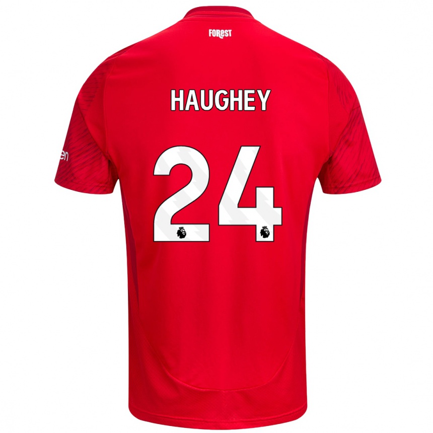 Kinder Fußball Ella Haughey #24 Rot Weiß Heimtrikot Trikot 2024/25 T-Shirt Luxemburg