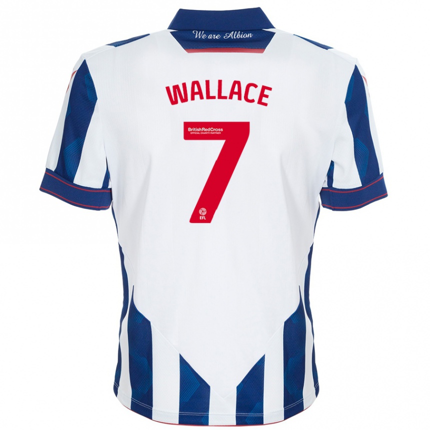 Kinder Fußball Jed Wallace #7 Weiß Dunkelblau Heimtrikot Trikot 2024/25 T-Shirt Luxemburg