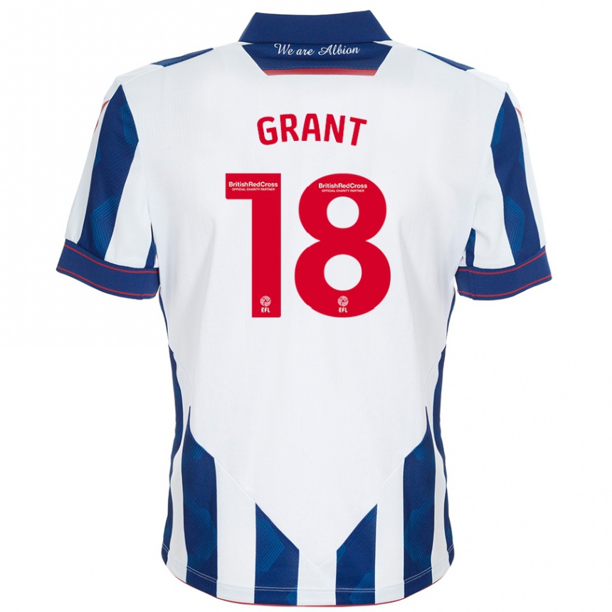 Kinder Fußball Karlan Grant #18 Weiß Dunkelblau Heimtrikot Trikot 2024/25 T-Shirt Luxemburg