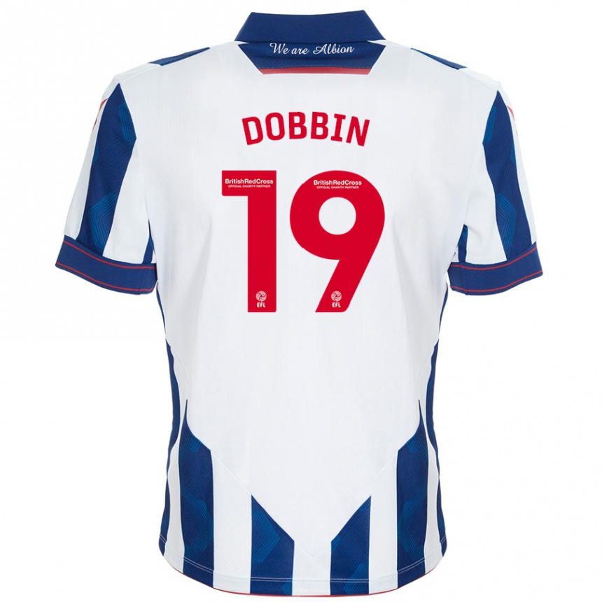 Kinder Fußball Lewis Dobbin #19 Weiß Dunkelblau Heimtrikot Trikot 2024/25 T-Shirt Luxemburg