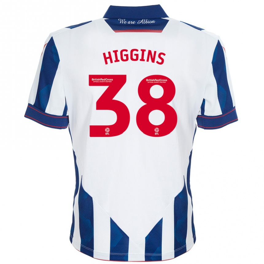 Kinder Fußball Akeel Higgins #38 Weiß Dunkelblau Heimtrikot Trikot 2024/25 T-Shirt Luxemburg