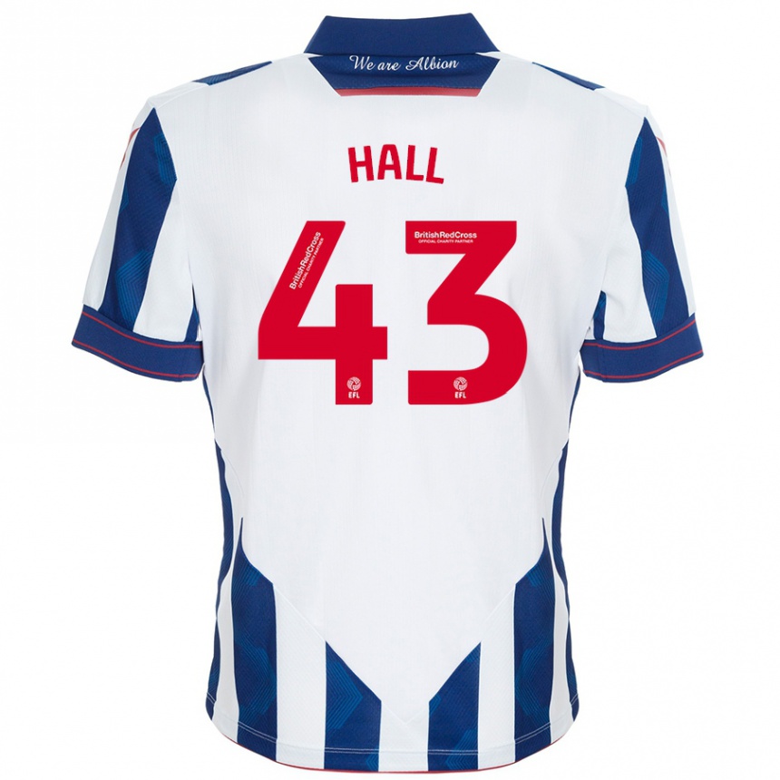 Kinder Fußball Reece Hall #43 Weiß Dunkelblau Heimtrikot Trikot 2024/25 T-Shirt Luxemburg