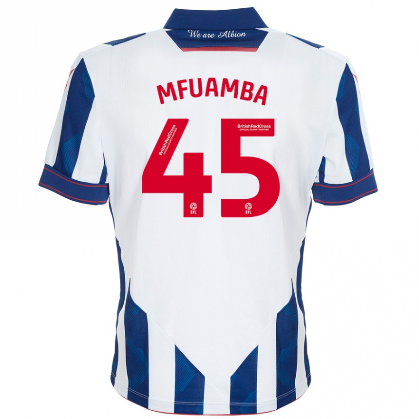 Kinder Fußball Kevin Mfuamba #45 Weiß Dunkelblau Heimtrikot Trikot 2024/25 T-Shirt Luxemburg