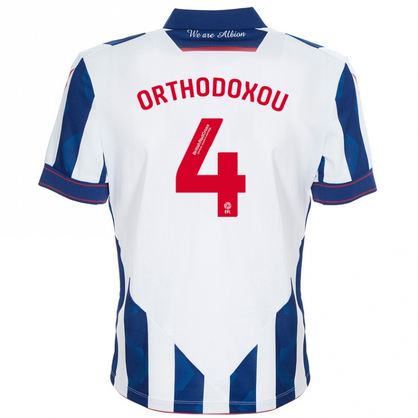 Kinder Fußball Francesca Orthodoxou #4 Weiß Dunkelblau Heimtrikot Trikot 2024/25 T-Shirt Luxemburg