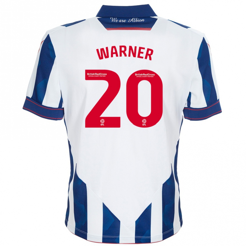 Kinder Fußball Phoebe Warner #20 Weiß Dunkelblau Heimtrikot Trikot 2024/25 T-Shirt Luxemburg