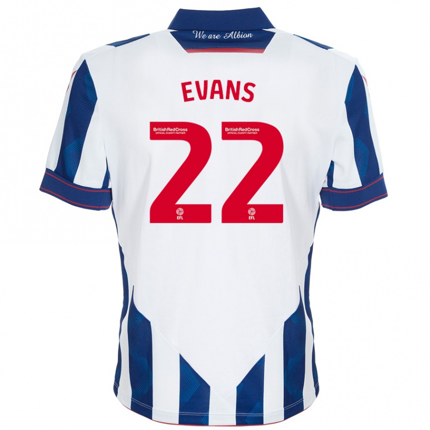 Kinder Fußball Kate Evans #22 Weiß Dunkelblau Heimtrikot Trikot 2024/25 T-Shirt Luxemburg