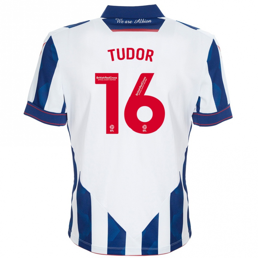 Kinder Fußball Sophie Tudor #16 Weiß Dunkelblau Heimtrikot Trikot 2024/25 T-Shirt Luxemburg