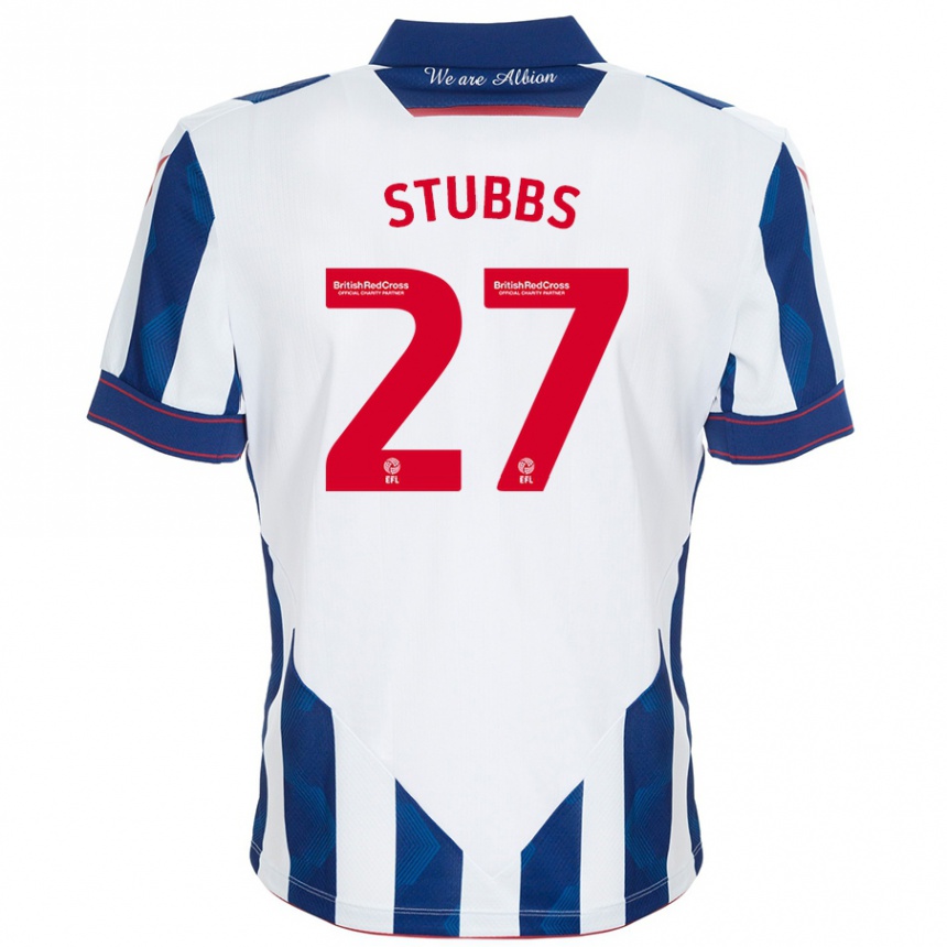 Kinder Fußball Olivia Stubbs #27 Weiß Dunkelblau Heimtrikot Trikot 2024/25 T-Shirt Luxemburg