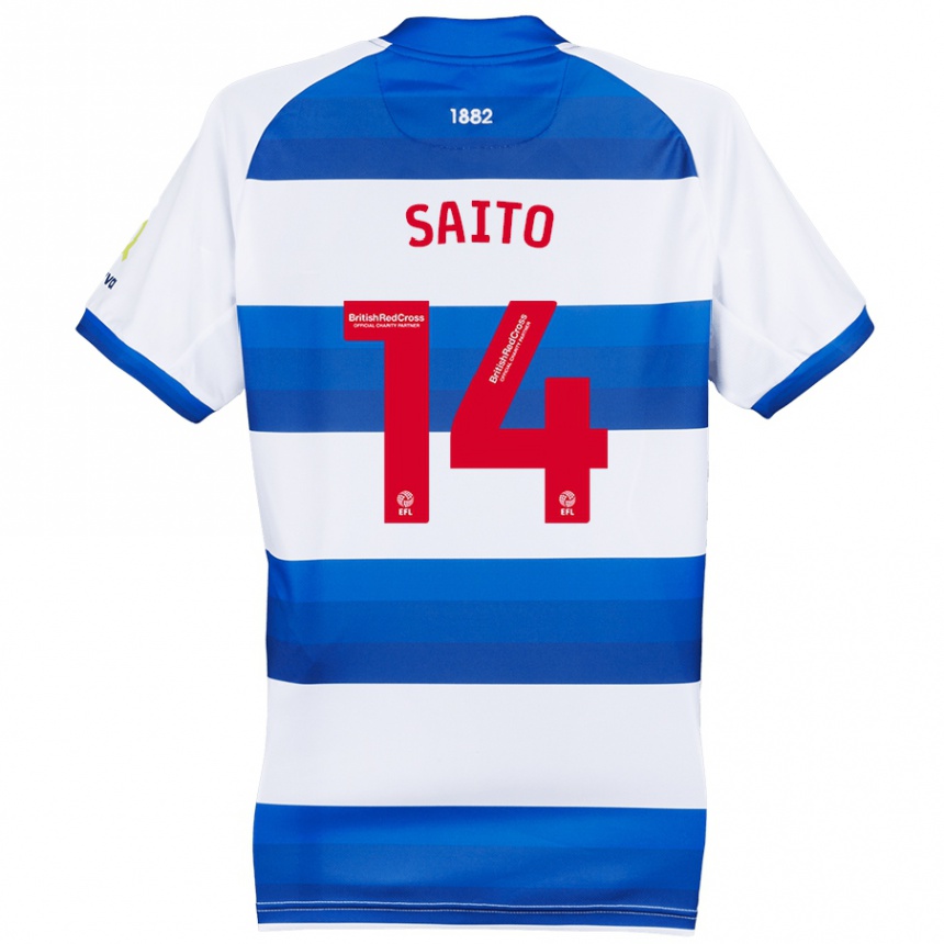 Kinder Fußball Koki Saito #14 Weiß Blau Heimtrikot Trikot 2024/25 T-Shirt Luxemburg