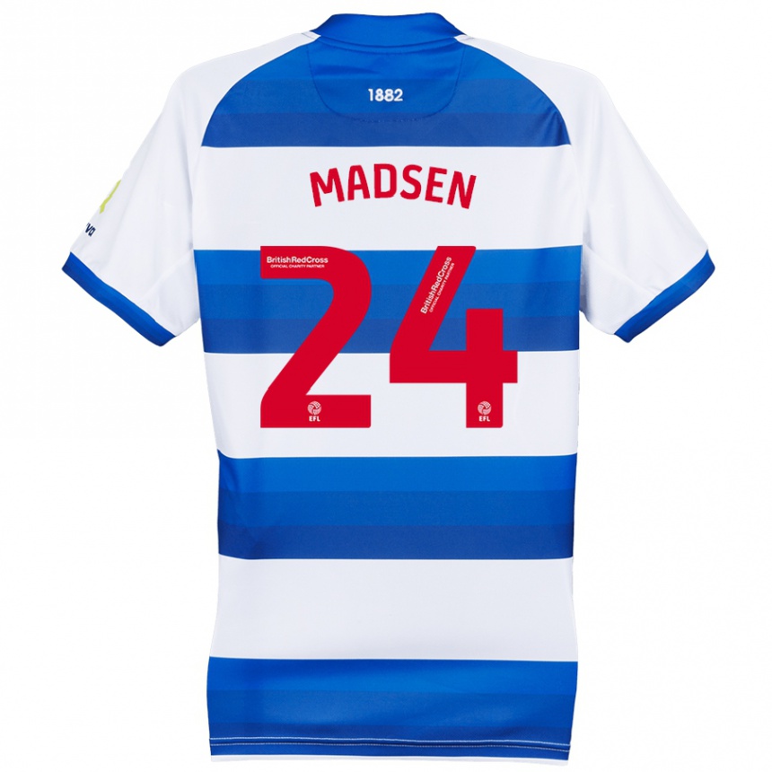 Kinder Fußball Nicolas Madsen #24 Weiß Blau Heimtrikot Trikot 2024/25 T-Shirt Luxemburg