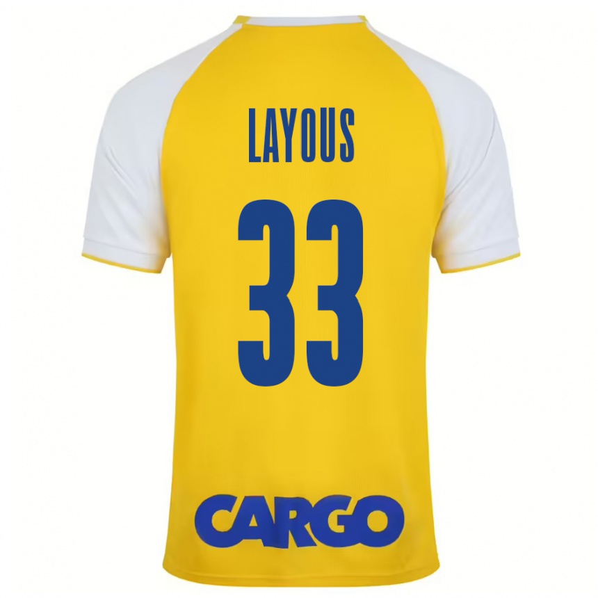 Kinder Fußball Hisham Layous #33 Gelb Weiß Heimtrikot Trikot 2024/25 T-Shirt Luxemburg