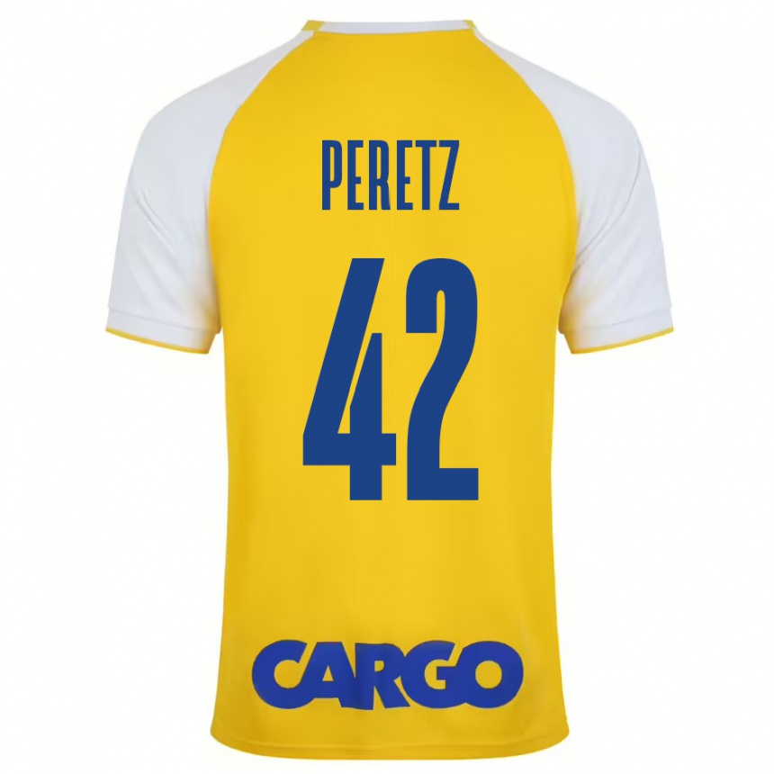 Kinder Fußball Dor Peretz #42 Gelb Weiß Heimtrikot Trikot 2024/25 T-Shirt Luxemburg