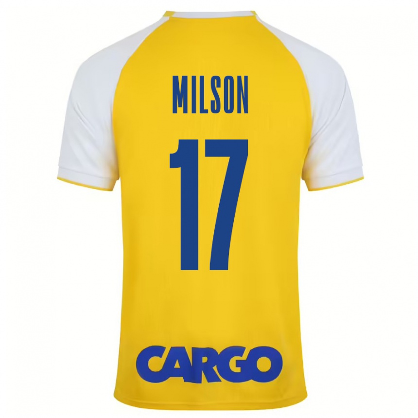 Kinder Fußball Milson #17 Gelb Weiß Heimtrikot Trikot 2024/25 T-Shirt Luxemburg