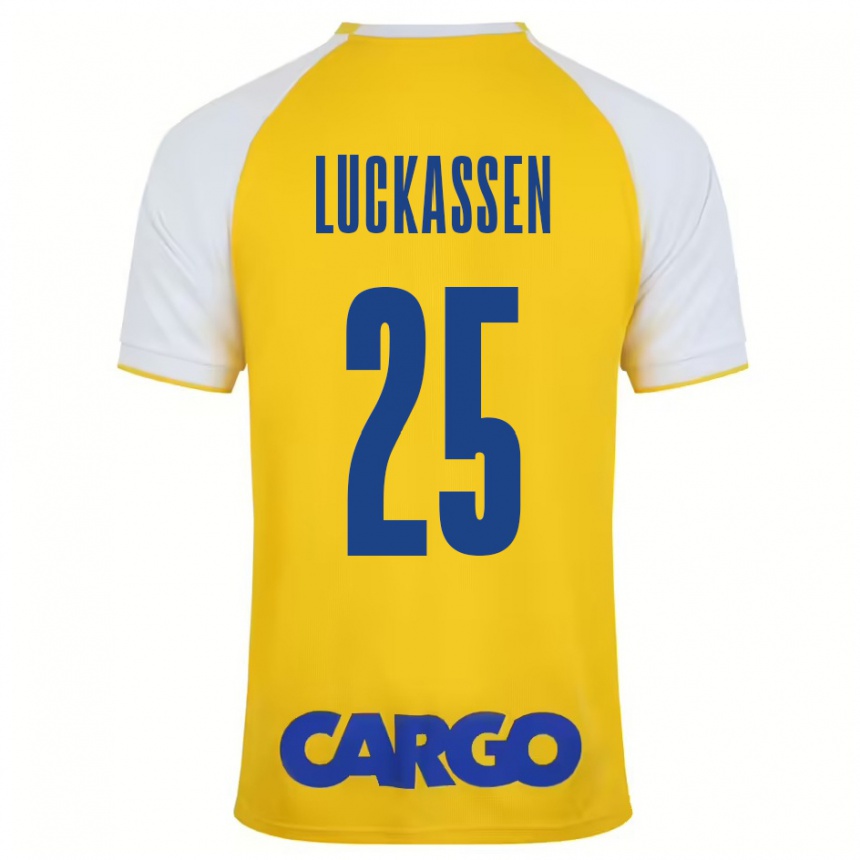 Kinder Fußball Derrick Luckassen #25 Gelb Weiß Heimtrikot Trikot 2024/25 T-Shirt Luxemburg