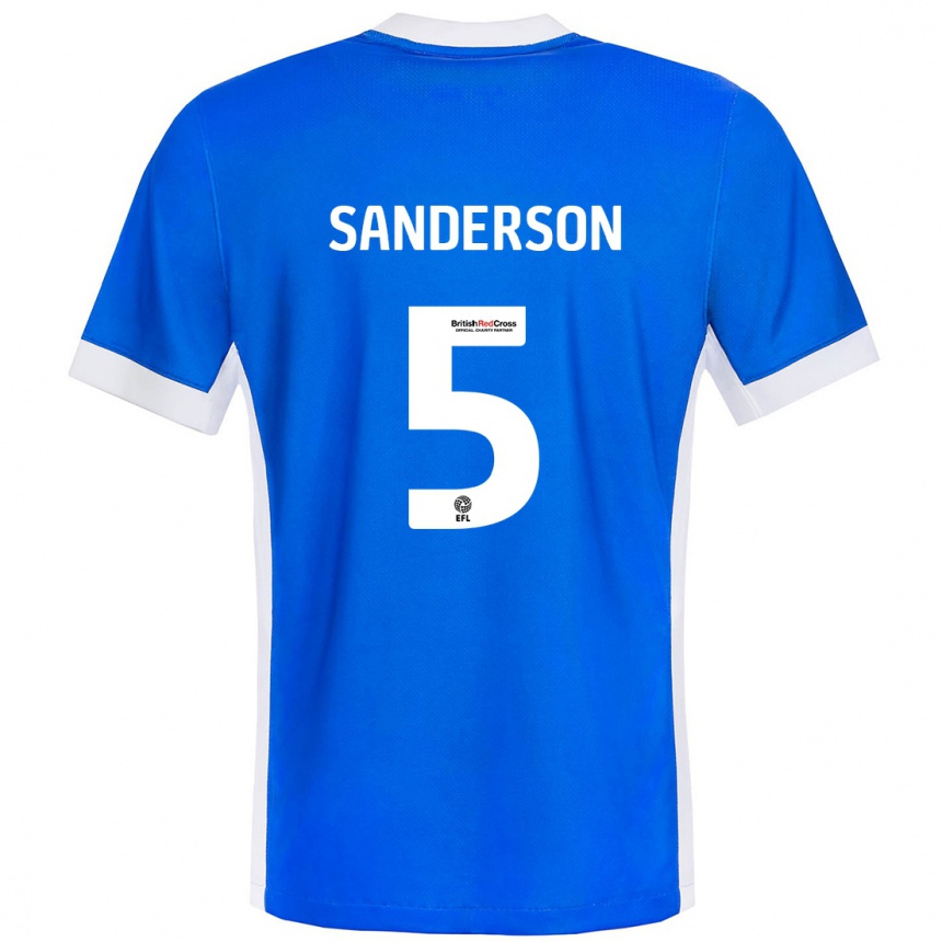 Kinder Fußball Dion Sanderson #5 Blau Weiß Heimtrikot Trikot 2024/25 T-Shirt Luxemburg