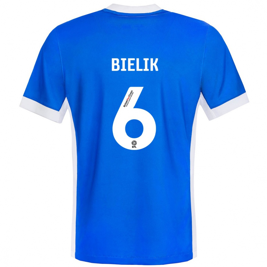 Kinder Fußball Krystian Bielik #6 Blau Weiß Heimtrikot Trikot 2024/25 T-Shirt Luxemburg