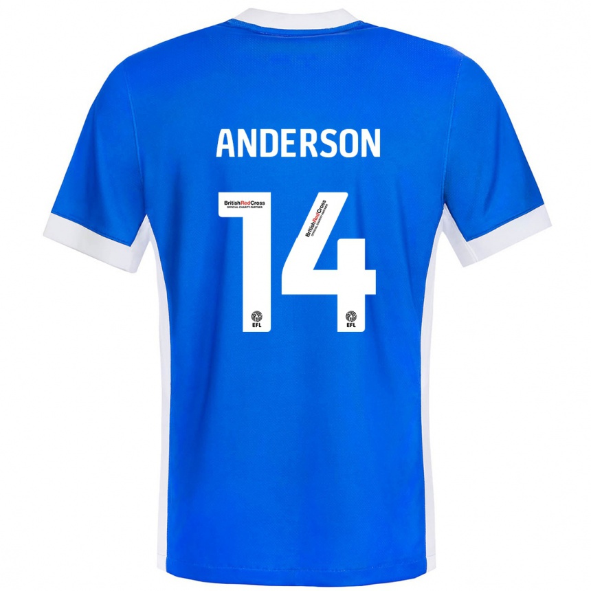 Kinder Fußball Keshi Anderson #14 Blau Weiß Heimtrikot Trikot 2024/25 T-Shirt Luxemburg