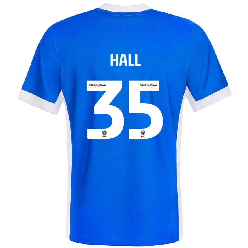 Kinder Fußball George Hall #35 Blau Weiß Heimtrikot Trikot 2024/25 T-Shirt Luxemburg