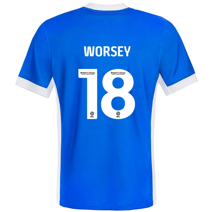 Kinder Fußball Louanne Worsey #18 Blau Weiß Heimtrikot Trikot 2024/25 T-Shirt Luxemburg