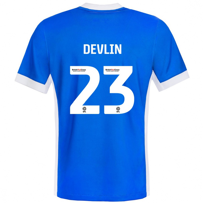 Kinder Fußball Charlotte Devlin #23 Blau Weiß Heimtrikot Trikot 2024/25 T-Shirt Luxemburg