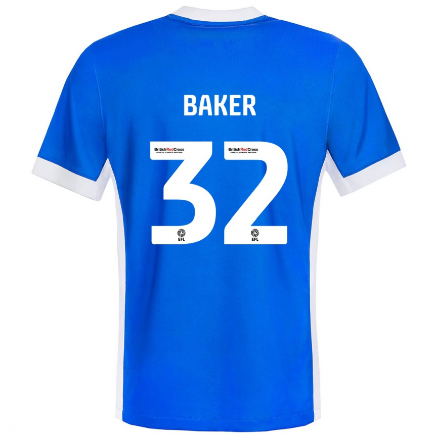 Kinder Fußball Ava Baker #32 Blau Weiß Heimtrikot Trikot 2024/25 T-Shirt Luxemburg