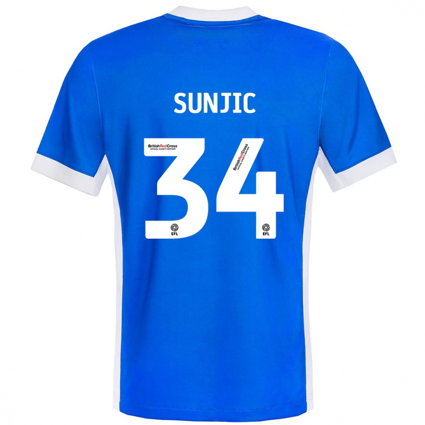 Kinder Fußball Ivan Sunjic #34 Blau Weiß Heimtrikot Trikot 2024/25 T-Shirt Luxemburg