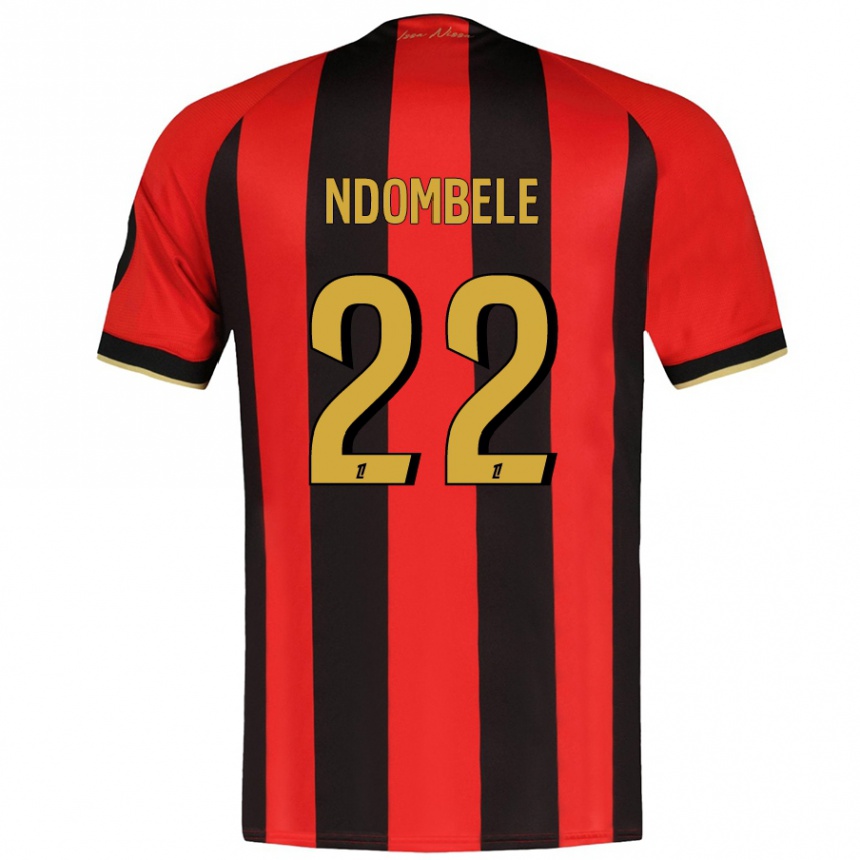 Kinder Fußball Tanguy Ndombele #22 Rot Schwarz Heimtrikot Trikot 2024/25 T-Shirt Luxemburg