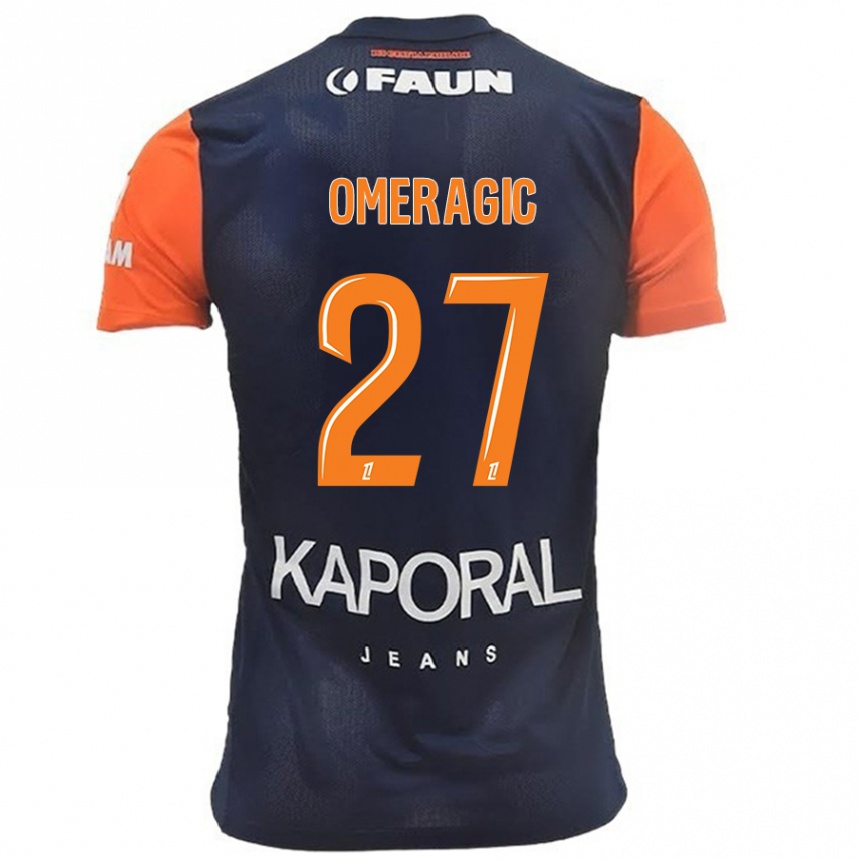 Kinder Fußball Becir Omeragic #27 Marineblau Orange Heimtrikot Trikot 2024/25 T-Shirt Luxemburg