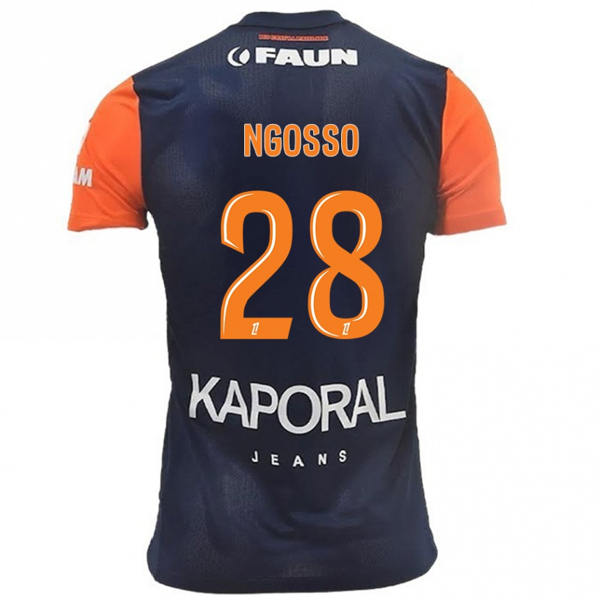 Kinder Fußball Glenn Ngosso #28 Marineblau Orange Heimtrikot Trikot 2024/25 T-Shirt Luxemburg