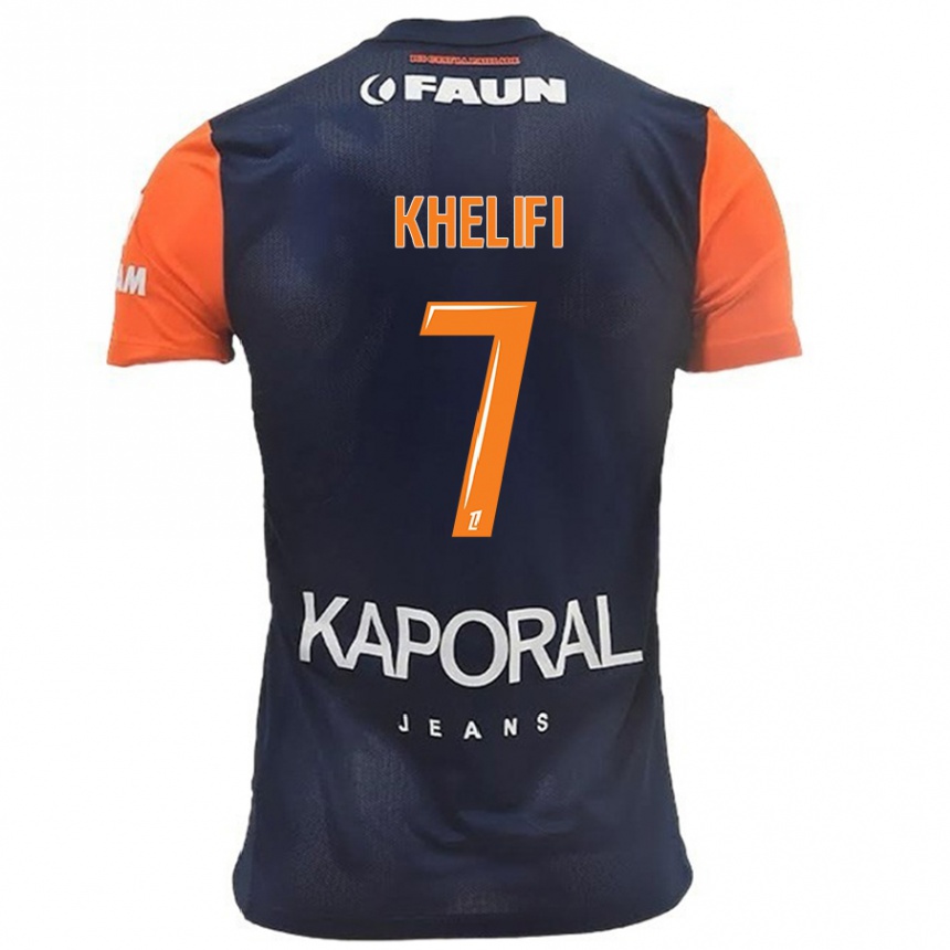 Kinder Fußball Léa Khelifi #7 Marineblau Orange Heimtrikot Trikot 2024/25 T-Shirt Luxemburg