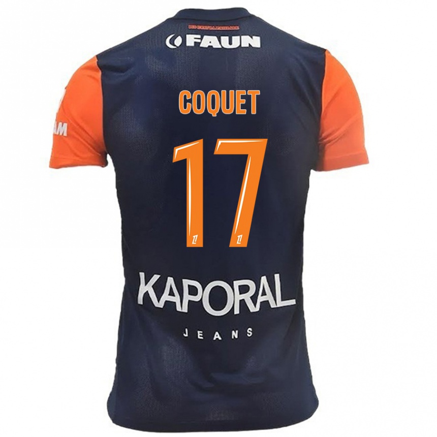 Kinder Fußball Judith Coquet #17 Marineblau Orange Heimtrikot Trikot 2024/25 T-Shirt Luxemburg