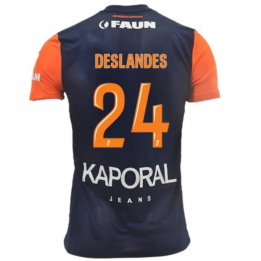 Kinder Fußball Océane Deslandes #24 Marineblau Orange Heimtrikot Trikot 2024/25 T-Shirt Luxemburg