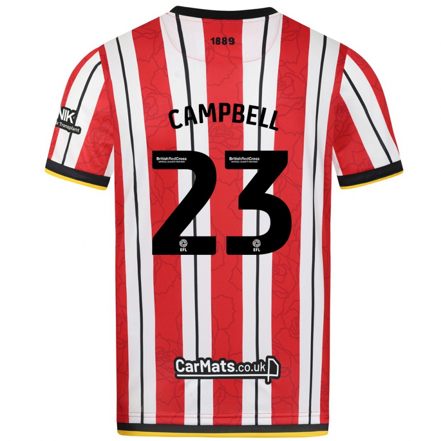 Kinder Fußball Tyrese Campbell #23 Rot Weiße Streifen Heimtrikot Trikot 2024/25 T-Shirt Luxemburg