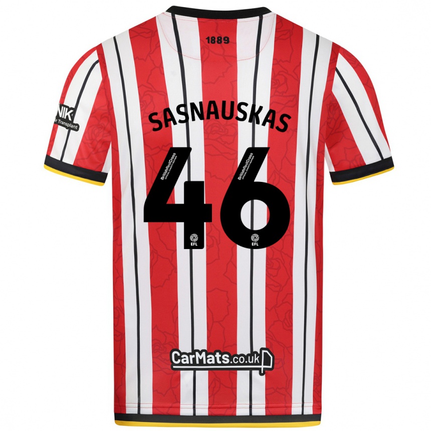 Kinder Fußball Dovydas Sasnauskas #46 Rot Weiße Streifen Heimtrikot Trikot 2024/25 T-Shirt Luxemburg