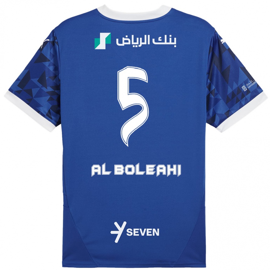 Kinder Fußball Ali Al-Boleahi #5 Dunkelblau Weiß Heimtrikot Trikot 2024/25 T-Shirt Luxemburg