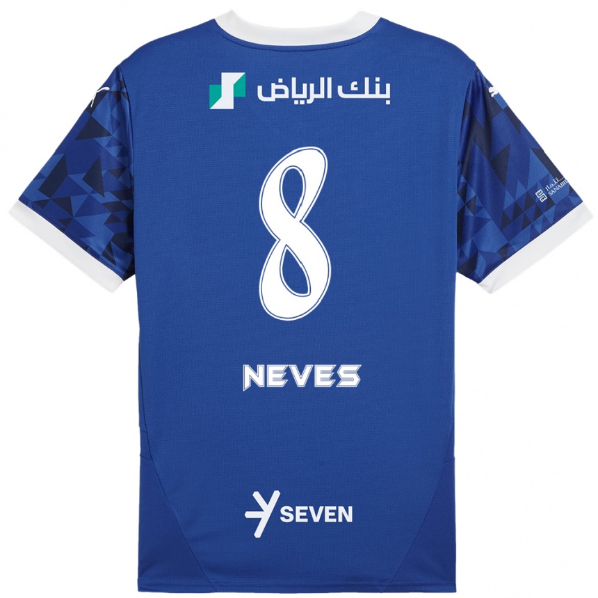 Kinder Fußball Rúben Neves #8 Dunkelblau Weiß Heimtrikot Trikot 2024/25 T-Shirt Luxemburg