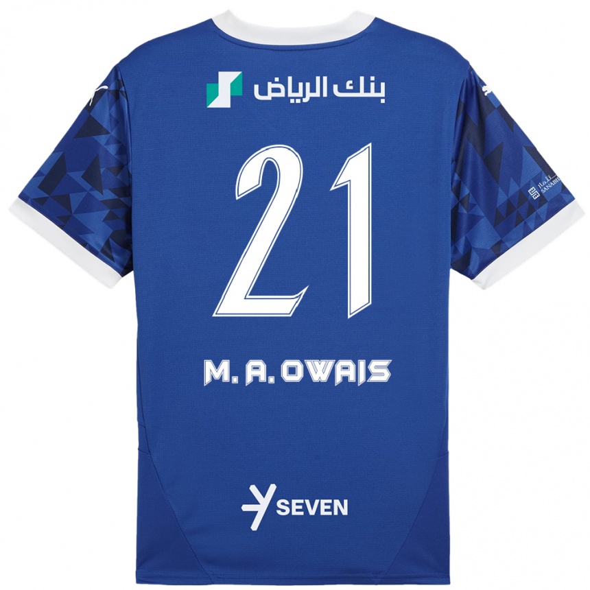 Kinder Fußball Mohammed Al-Owais #21 Dunkelblau Weiß Heimtrikot Trikot 2024/25 T-Shirt Luxemburg