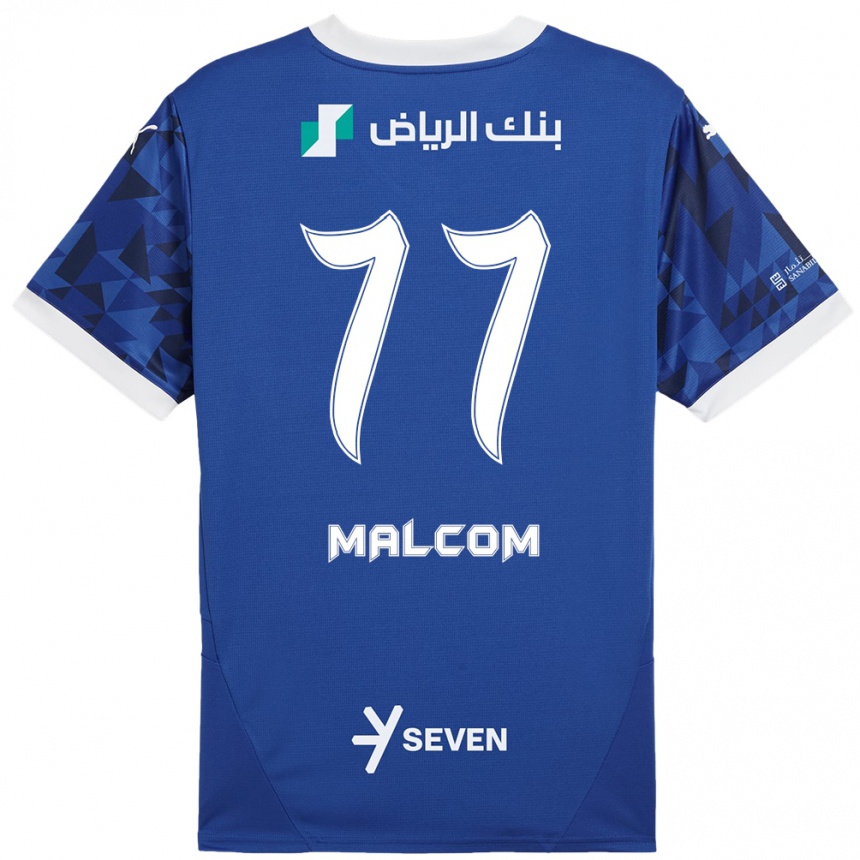 Kinder Fußball Malcom #77 Dunkelblau Weiß Heimtrikot Trikot 2024/25 T-Shirt Luxemburg