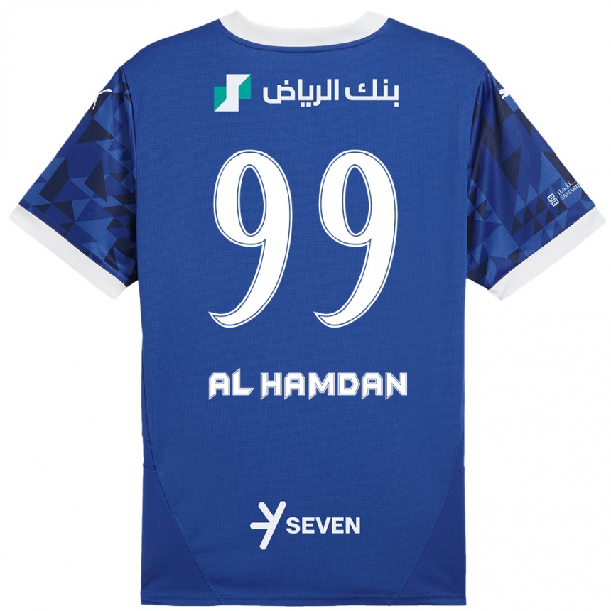 Kinder Fußball Abdullah Al-Hamdan #99 Dunkelblau Weiß Heimtrikot Trikot 2024/25 T-Shirt Luxemburg