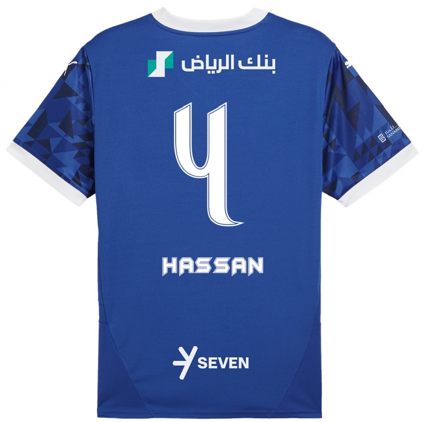 Kinder Fußball Eman Hassan #4 Dunkelblau Weiß Heimtrikot Trikot 2024/25 T-Shirt Luxemburg