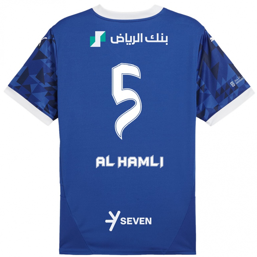 Kinder Fußball Noura Al-Hamli #5 Dunkelblau Weiß Heimtrikot Trikot 2024/25 T-Shirt Luxemburg